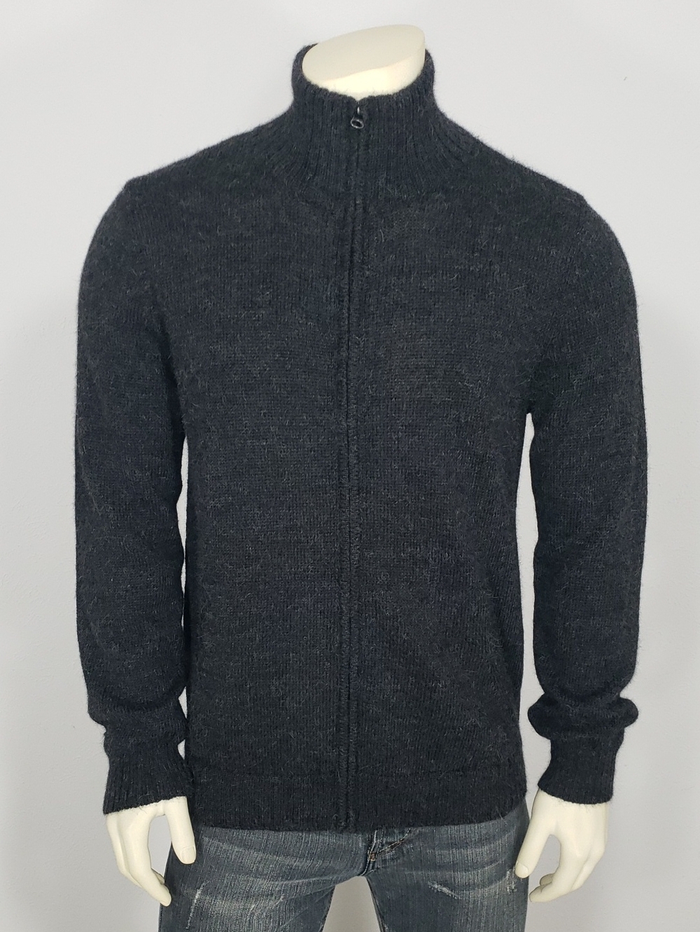 SIMPLY NATURAL JUSTIN CHARCOAL ALPACA FULL ZIP  SWEATER CARDIGAN MEN'S L